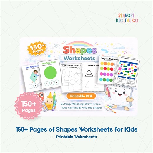 150  Shapes Worksheets Printable, Cutting Matching Tracing Activities for Preschool - Etsy