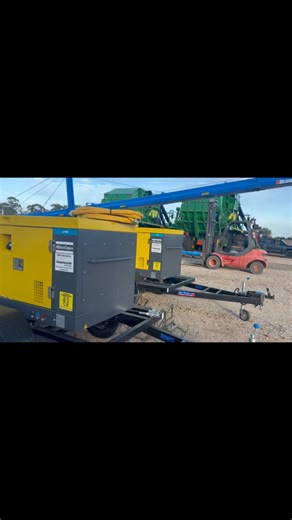 New Atlas Copco U190G air compressors (190cfm/100psi) with optional 240v - 10kVa - 43 amp generators factory fitted supplying power where ever you go. There is a further 15kVA 415v option in the 250cfm model. These units come standard with an aftercooler for a cool hose - wand and are mounted on custom built tandem axle trailers manufactured by Just Trailers Engineering Rocklea QLD | Compressed Air Light & Power