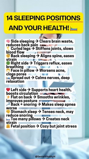 Sleeping positions affect your body in ways most people don’t realize especially for seniors over 50 who are more sensitive to circulation changes muscle tension and nighttime breathing problems. Side sleeping can help clear brain waste and reduce back pain while curled legs may stiffen joints and slow blood flow. Back sleeping aligns the spine and reduces strain but sleeping on the right side may trigger reflux even if breathing feels easier. Pressing your face into the pillow can worsen acne b