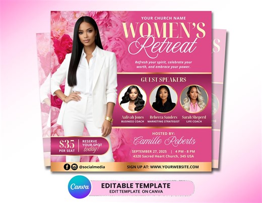 Women's Retreat Flyer, Conference Flyer, Women's Meeting, Guest Speakers Flyer, Networking Celebration Template, Church Event Flyer - Etsy