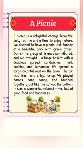 🔴 A Picnic | Easy English Paragraph for Students