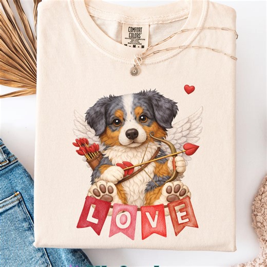 Australian Shepherd Valentines Day Shirt for Aussie Dog Lover, Cupid Aussie Tee for Dog Mom/dad Gift, Gift Idea for Miniature Aussie - Etsy