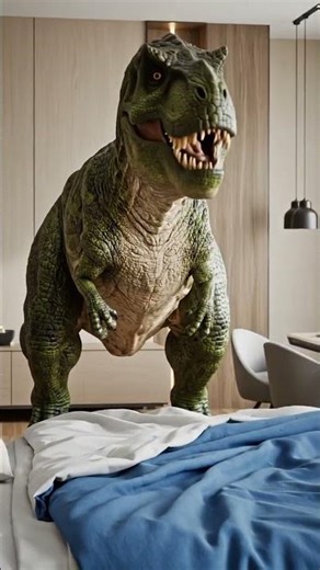 A T-Rex fails to make a bed