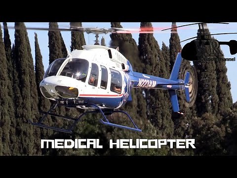 Bell 407 medical helicopter landing at Modesto, CA