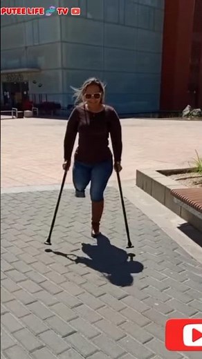 Amputee lady crutches user walking with balance #limbloss #crutches
