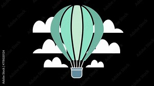 Hot air balloon in the sky with clouds. Flat cartoon design. Vector illustration video footage animation looping