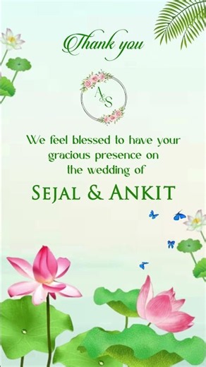 Wedding Thank You card in english with floral design 4834