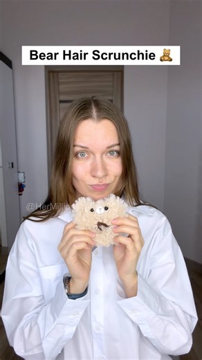 DIY Cute Bear Hair Scrunchie For Bun 🧸 Fluffy Crochet Hair Hack #diy #craft #viral #hairstyle