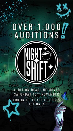 Night Shift Podcast on Instagram: "❕Audition Deadline Moving❕ What a week! The response that we have had to the project has been incredible and somewhat overwhelming. Thank you all so much for your love and interest. Due to the sheer number of auditions that we’ve received so far we are moving the audition date up. The new deadline is Saturday 15th November! If you’re hoping to audition, then please do try and get your voice to us sooner than later; we can’t wait to hear you all as we continue t