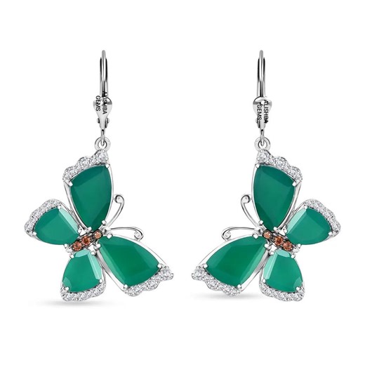 Green Onyx Butterfly Earrings: Sterling Silver Dangle Earrings With Zircon - Etsy