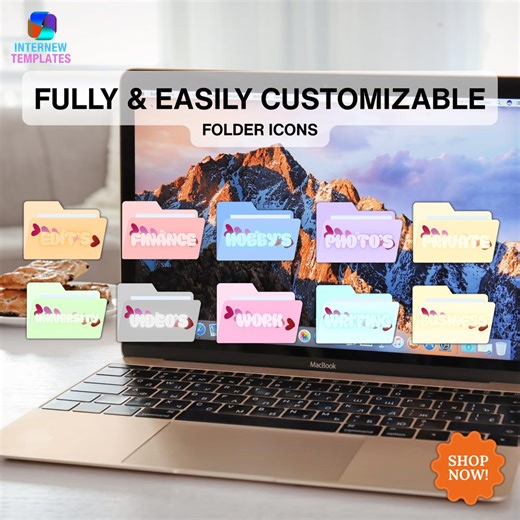 Heart Designed Custom Folder Icons | Folder Icons for MacBook and Windows | Fully Customizable Templates | Instant Download | Canva - Etsy