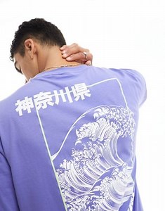 Only & Sons oversized t-shirt with wave back print in purple | ASOS