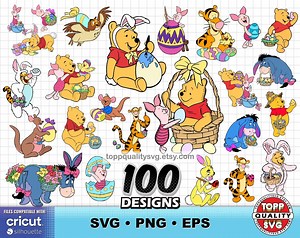 Winnie the Pooh Easter 100 Cliparts Bundle: SVG Files for Cricut / Silhouette, Easter Bunny Designs - Etsy