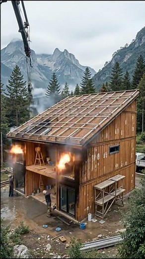 Building Modern Off-Grid Solar Cabin In Mountains