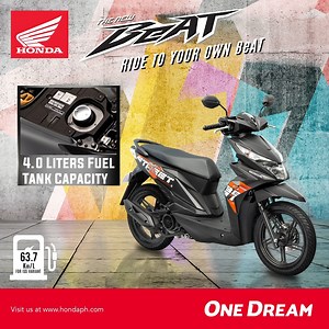 12K views · 335 reactions | The New BeAT has a fuel tank capacity of 4.0 liters, making it very ideal for city driving and for longer leisure rides or out-of-town rides. The New BeAT will get you to where you need to go with less frequent refueling with its fuel efficiency of up to 63.7 Km/L. Get yours now and go for that long-distance rides! #BeAT #RideToYourOwnBeAT #HondaPH #OneDream | Honda Philippines, Inc. | Facebook