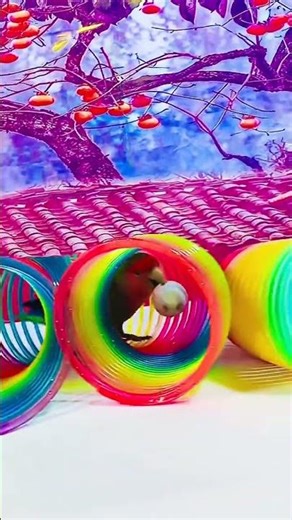 "Slinky fun! 🌈 Who remembers playing with these?" #cutebirds #rainbow #birds