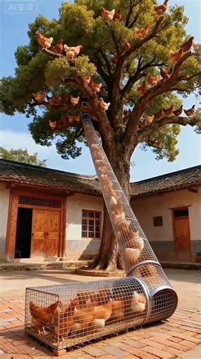 Chicken Tree Farm? 🐔🌳 Amazing Village Life Hack! #Shorts