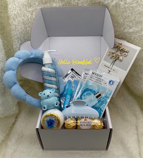 Blue Spa Gift Box Self-care Set With Facial Mask & Body Lotion Gift for Her - Etsy