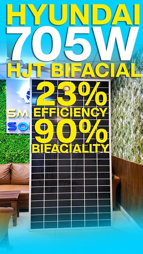 Hyundai 705W HJT Bifacial Solar Panel | 23% Efficiency & 90% Bifaciality 🔥 ⚡ Hyundai 705W HJT Bifacial Solar Panel Review ⚡ Hyundai has introduced its most advanced solar panel yet – the 705W HJT (Heterojunction Technology) Solar Panel. With 23% efficiency, 90% bifaciality, and a 0.24% temperature coefficient, this panel is designed for maximum power generation even in hot climates like Pakistan. ✅ Key Features: 705 Watt High-Power Output HJT Technology for superior efficiency Bifacial Design (