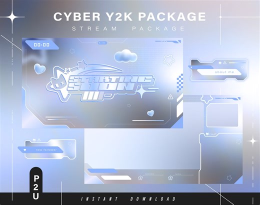 Cat Cyber Y2k - Twitch Pack - Animated Stream Pack - Streaming Scenes - Twitch Overlays - Animated Screens - Vtuber- Panels Twitch Stream - Etsy