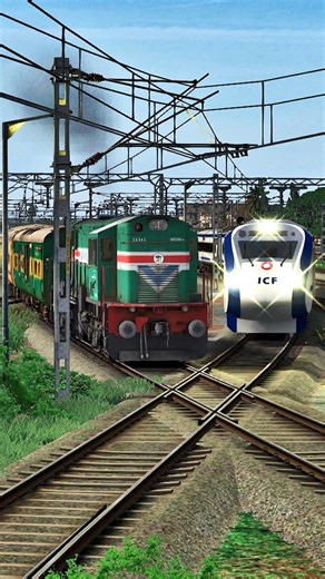 Two train close call at diamond tracks 😱 Train Simulator #train #railroad #shorts