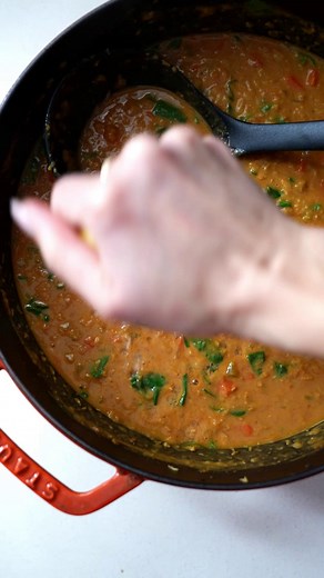 Ultra creamy, a little smoky, full of vegetables, and so delicious! Comment "recipe" to get this soup in your inbox! https://pinchofyum.com/smoky-red-lentil-soup-with-spinach | Pinch of Yum