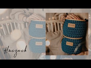 Házech - háčkovaný košík s dřevěným dnem, nový vzor s pevnými oky