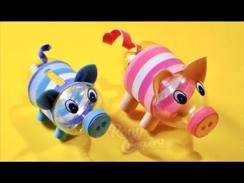 DIY Piggy Bank from Plastic Bottle / Alcancía hecha con botella de plástico