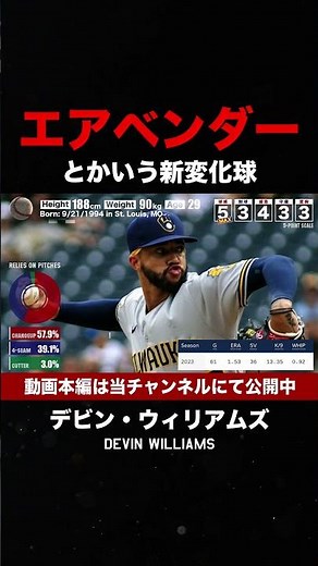 【球界最強の新変化球】デビン・ウィリアムズのエアベンダー #shorts #mlb #変化球 #プロ野球 #メジャーリーグ #baseball