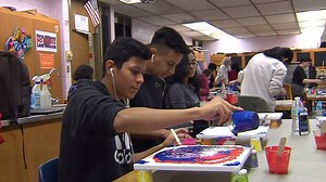 Mike O’Neal’s painting class at Hermitage High School took a different approach to create some amazing and colorful works of art. | Henrico County Public Schools