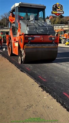 Asphalt Compaction Process Using a Tandem Road Roller #HeavyEquipment #InfrastructureProject