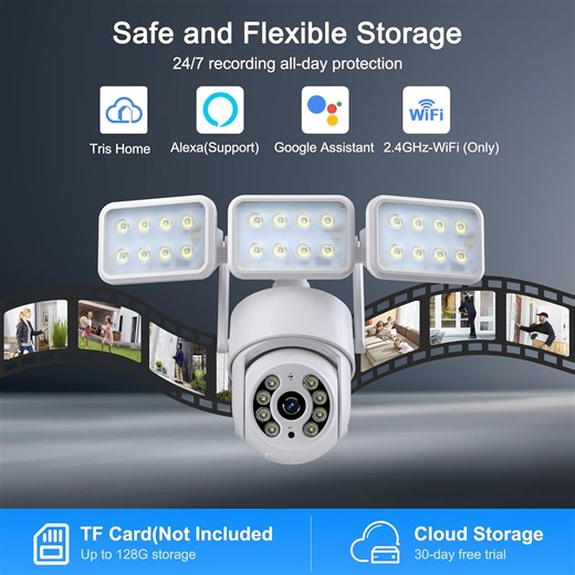 2K WiFi Outdoor Security Camera with 2000LM Floodlight, AI Motion Detection, 360° PTZ, Color Night Vision, 2-Way Audio, Cloud and SD Storage