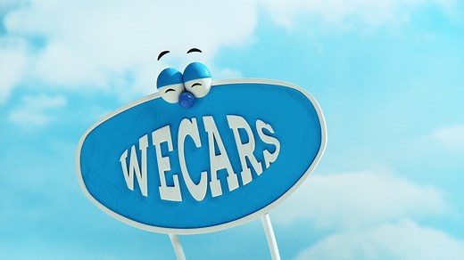 WECARSの新CM「歌う看板くん」 目印の青い看板をキャラクター化