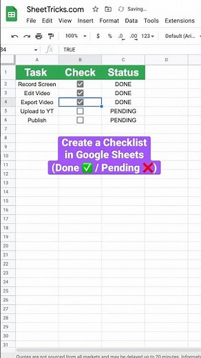 Create a Checklist in Google Sheets ✅/❌