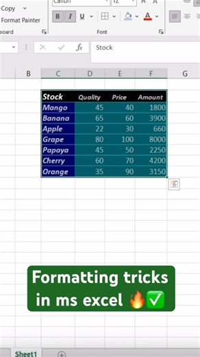Formatting tricks in ms excel 🔥✅ #excel #exceltips #exceltutorial #youtube #algorithm #fypp