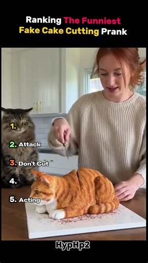 Ranking the funniest Fake cake cutting prank with cat #funny #cat