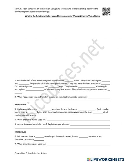 Electromagnetic Waves & Energy Video Notes worksheet