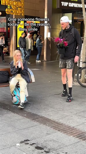 Giving Flowers to Brighten Someone's Day