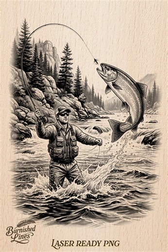 Fly Fishing Trout Stream | Box Lid Engraving | Pyrography Pattern | Laser Burn PNG - Etsy Canada