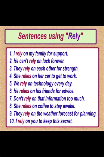 2.6K views · 59 reactions | Learn English sentences using the word "Rely" #learnukenglish #englishtipsonline #rely #learnusenglish #DailyEnglish #English #learnenglishonline #advancedenglish #dailyenglishlesson #learnenglish #englishtips #englishvocabulary | English Learning | Facebook