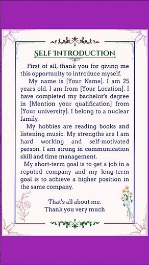 Self Introduction in English | How to introduce yourself in english |Introduce yourself in interview