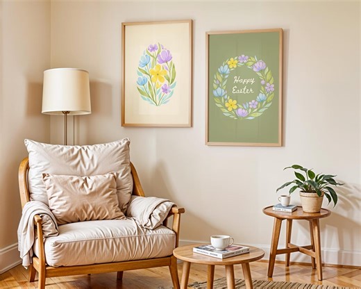 Set of 2 Easter Prints, Spring Floral Wall Art (instant Download, 5 Ratios) - Etsy