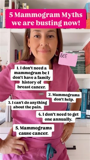 Hey October is that you? Oh yea it’s Breast Cancer Awareness Month! 💕 But awareness doesn’t end in October. Here’s the myths I talk about year round! ⬇️ 💕You don’t need a mammogram if you don’t have a history of breast cancer in your family. Even though women with a family history are at higher risk of developing breast cancer most women who have or get breast cancer have no family history at all and this is a hy it’s important that all women undergo recommended routine screening mammography. 
