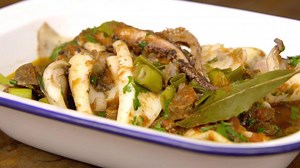 Baked squid and chorizo