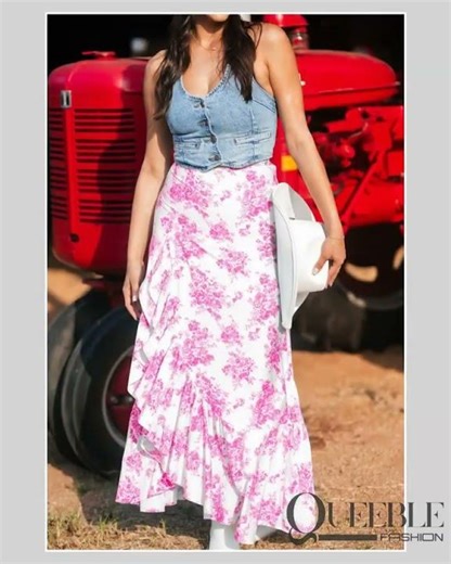 Boho Floral High Waist Ruffle Split Maxi Skirt