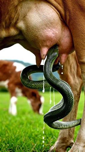 A snake is sucking milk from a cow's udder #snake #cow #animal #nature #trending #tools #shorts #USA