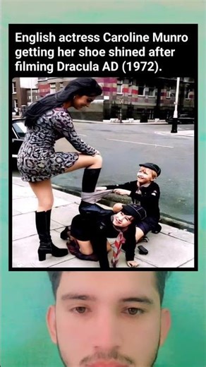 Rare Behind-the-Scenes: Caroline Munro Gets Her Shoe Shined After Filming Dracula AD 1972