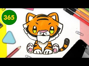 COMMENT DESSINER UN TIGRE KAWAII - Pas à pas - comment dessiner des animaux kawaii