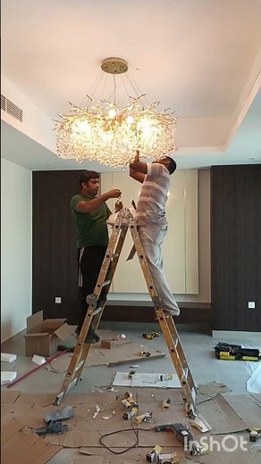 Luxury Villa Crystal Chandelier Assembly & Installation | Professional Lighting Service ✨