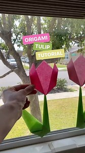 Evite | How to make origami tulips to decorate your windows with this spring. 🌷✨ Materials: 6” tissue paper squares for the flowers & 8.5” squares... | Instagram